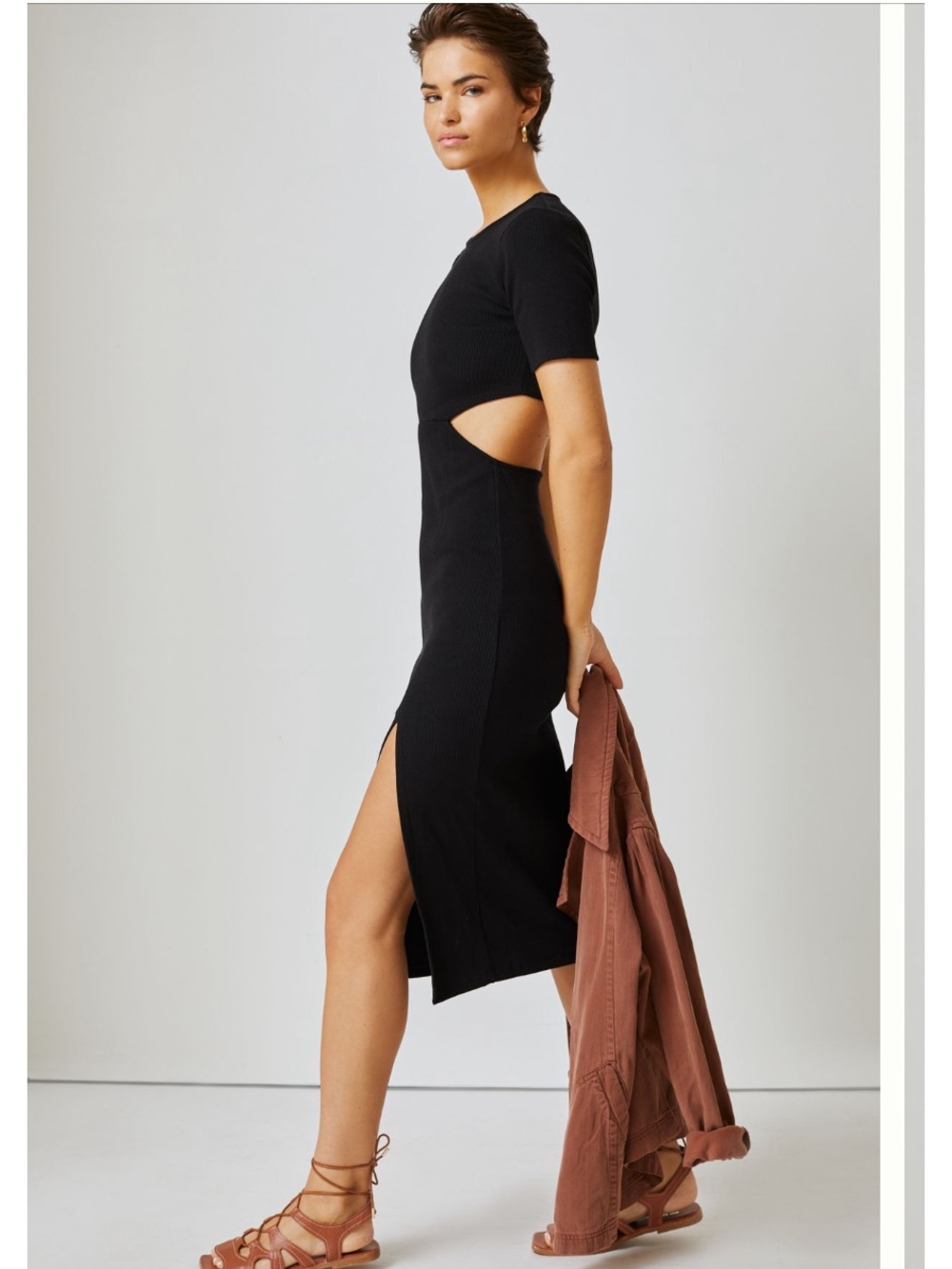 Anthropologie Bordeaux Black Cutout Short Sleeve Midi Dress